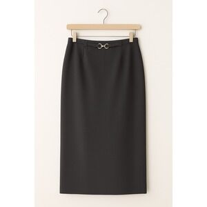 VTG 90s Y2K Ann‎ Travis Black Ribbed Stretch Midi Skirt 10 Old Money Equestrian